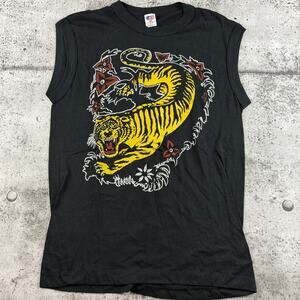 Vintage Tiger Sleeveless Shirt Tattoo Art Size Medium